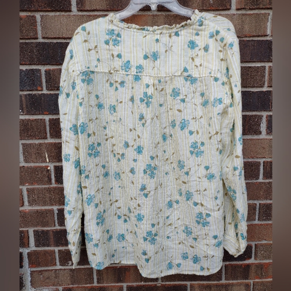 Beach Lunch Lounge Floral Stripe Cotton Peasant Blouse - Picture 4 of 7